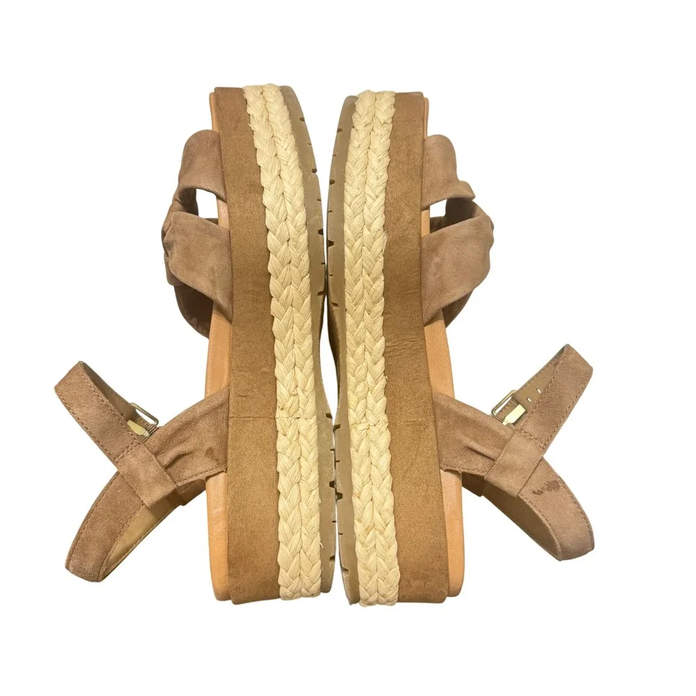 UGG Women Neusch‎ Espadrille Platform Sandals Tan Suede Knot Detail Size 11